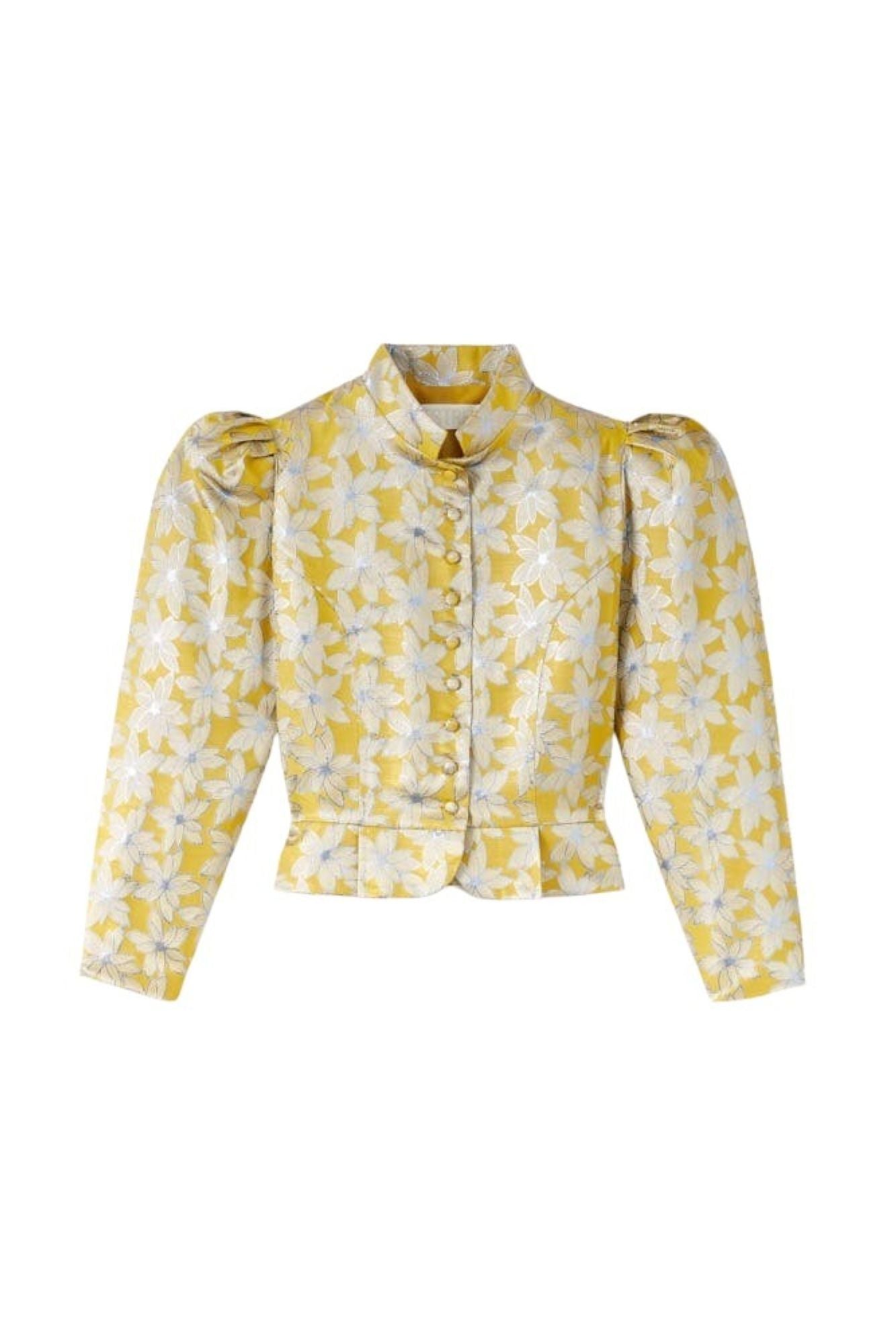 YELLOW & BLUE AMOAKO LILIUM JACQUARD veste à manches bouffantes en jacquard