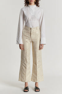 ECRU & GOLD YOSHI SMART ROSE JACQUARD pantalon évasé en satin