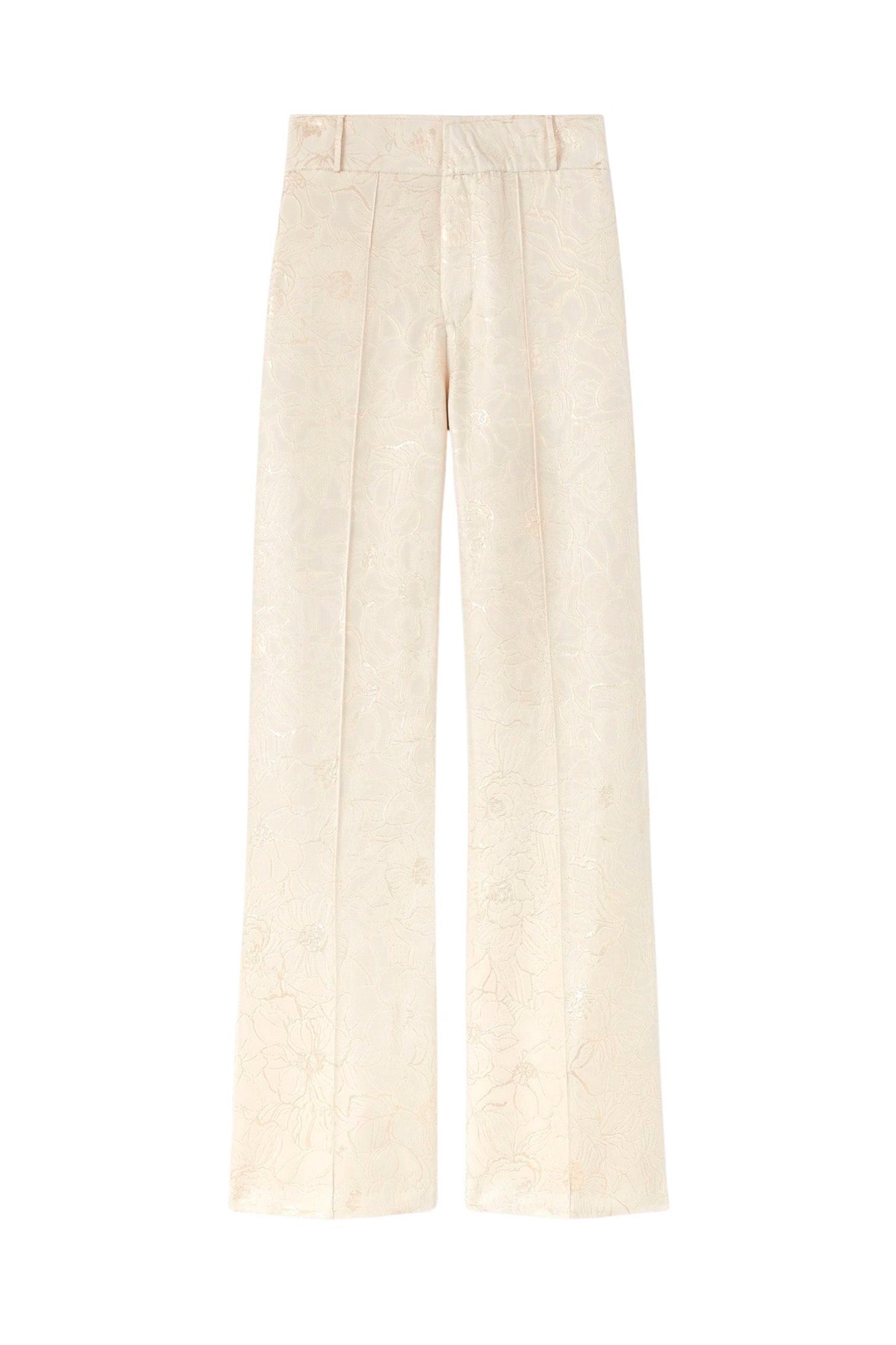 ECRU & GOLD YOSHI SMART ROSE JACQUARD pantalon évasé en satin