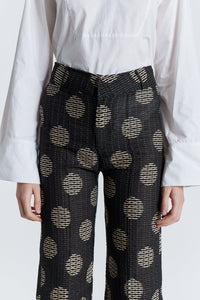 BLACK & WHITE YOSHI CIRCLES pantalon évasé texturé