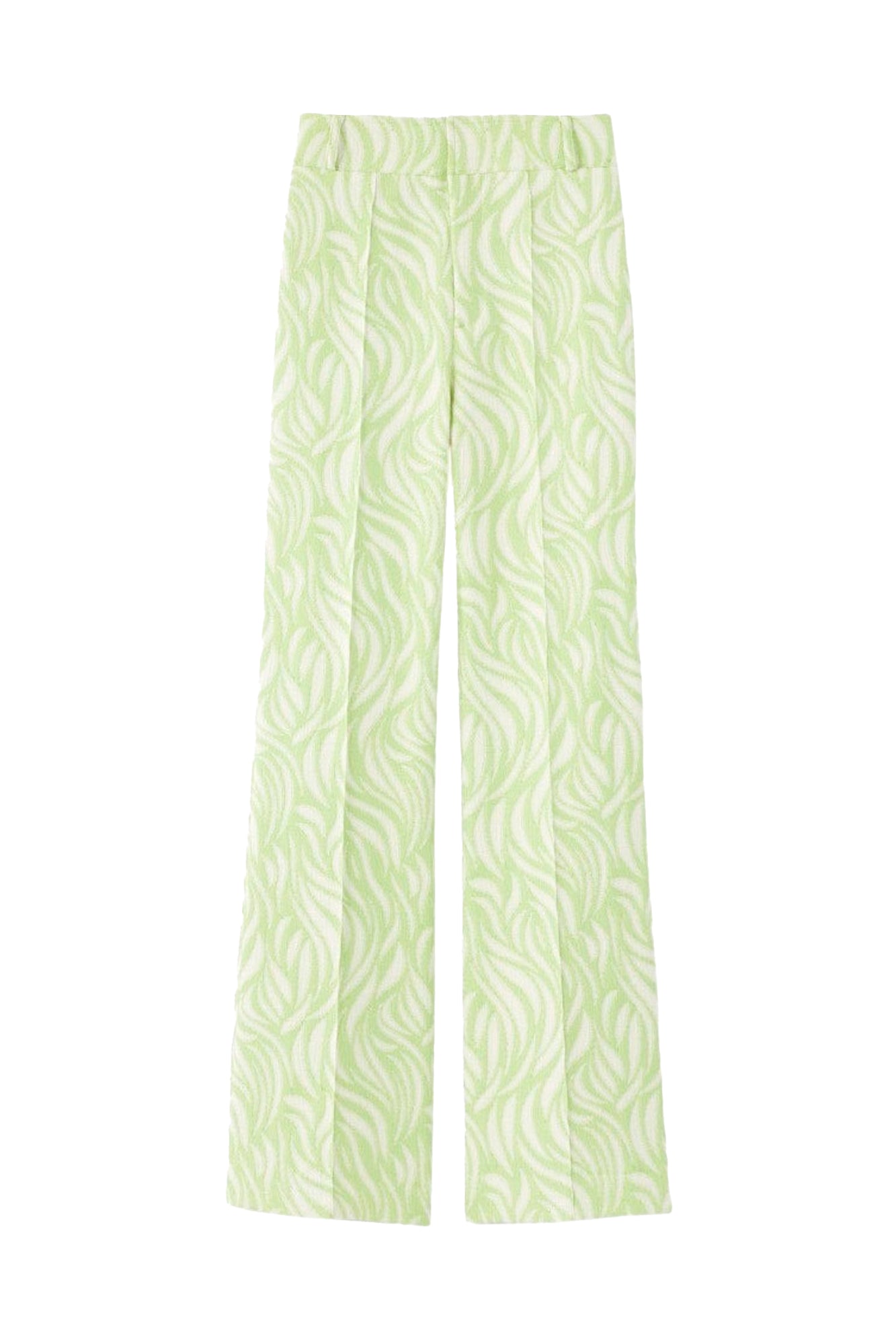 LIGHT GREEN & ECRU YOSHI WIND  pantalon évasé texturé