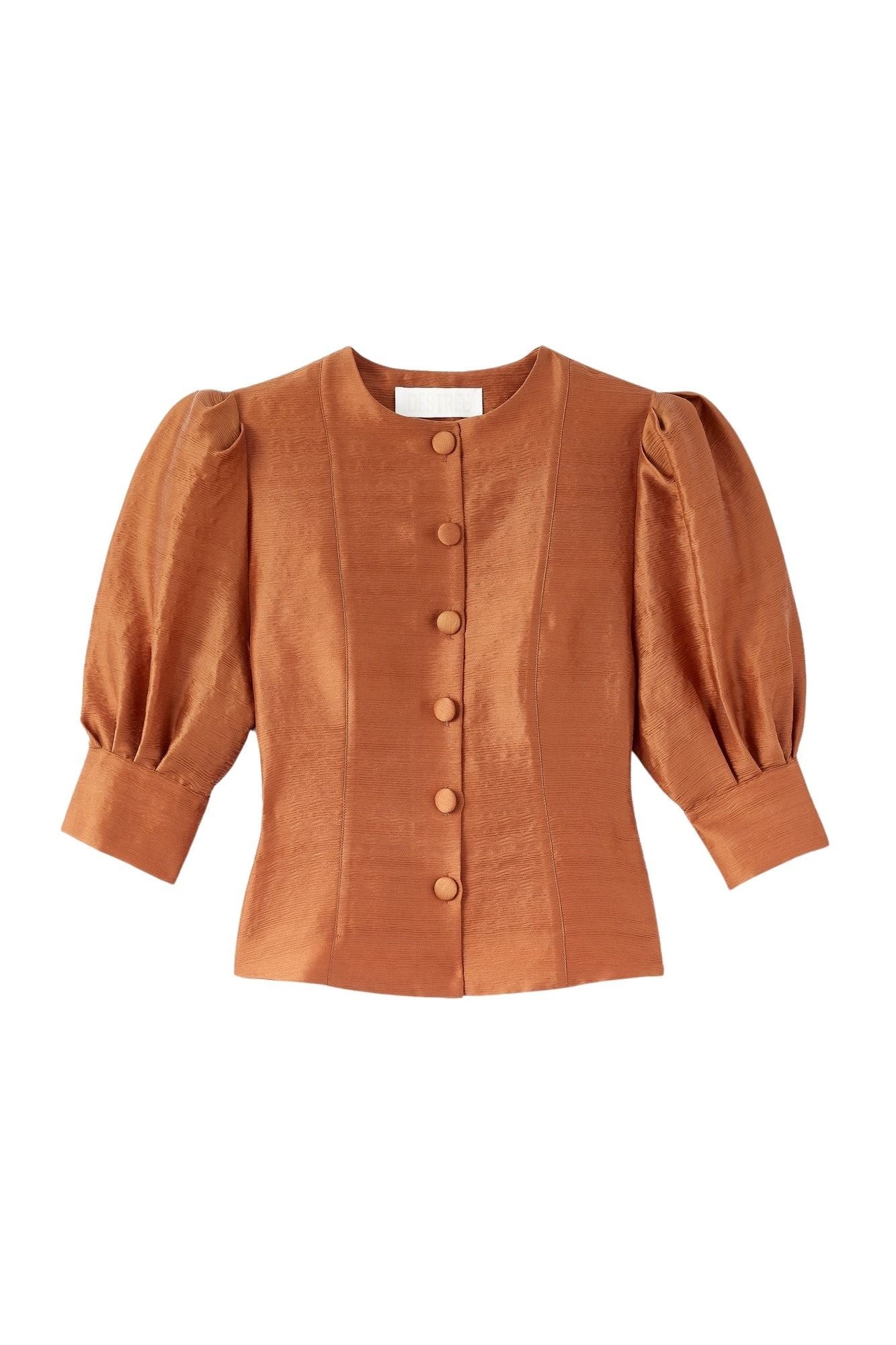 CAMEL JASPER GOFFERING chemisier jacquard à manches bouffantes