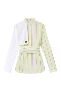 PALE YELLOW, LILAC & WHITE HANS SOFT STRIPES Chemise avec détails de manches asymétriques