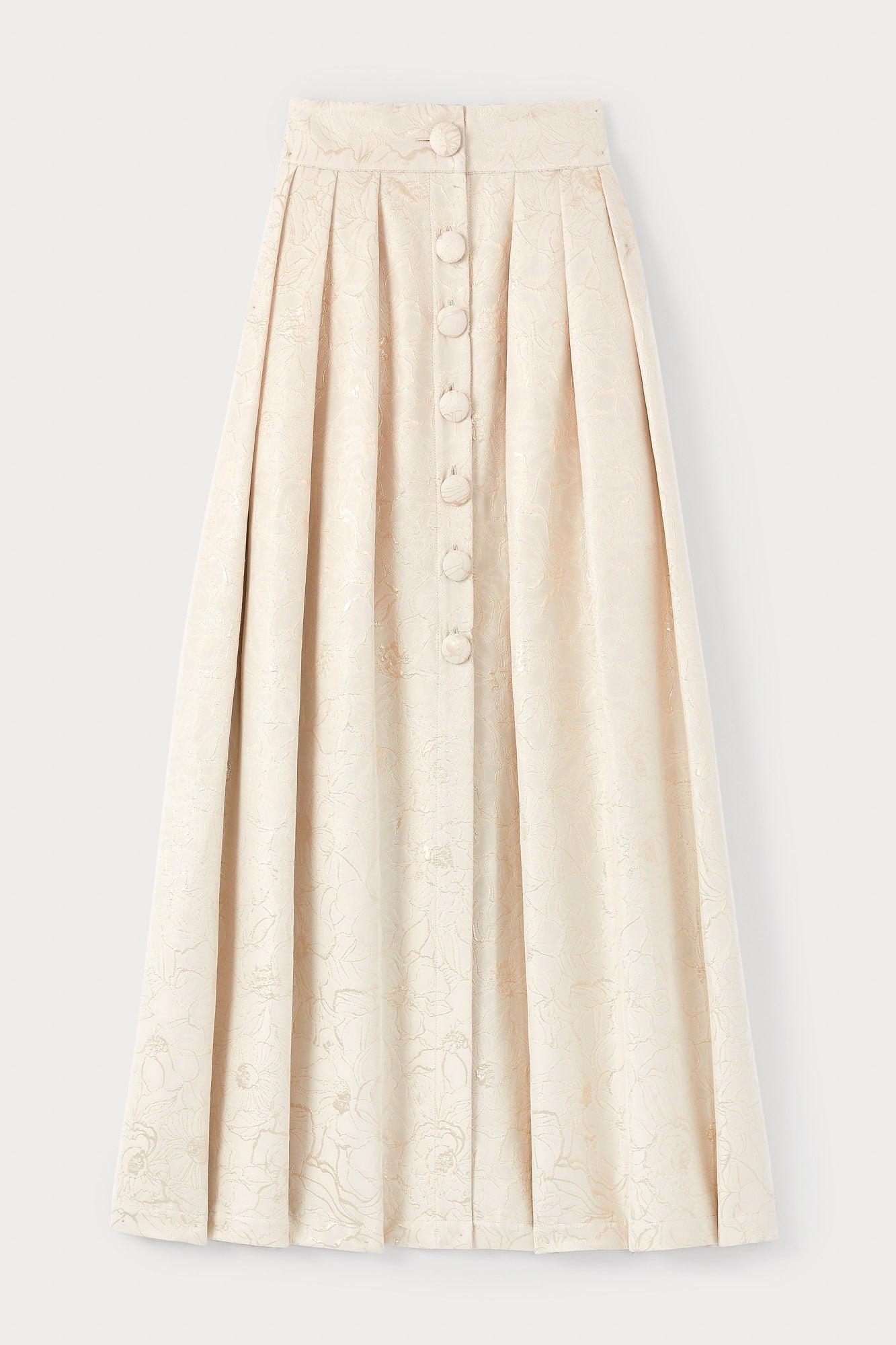 ECRU & GOLD IRVING ROSE JACQUARD jupe longue en jacquard avec détails boutonnés