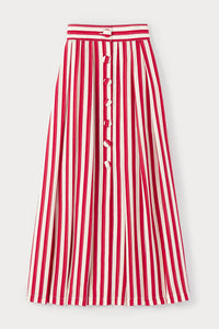 RED & ECRU IRVING STRIPES jupe longue rayée avec détails boutonnés
