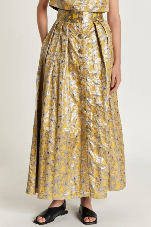 2qty RELIQUAT 150€ / YELLOW & BLUE IRVING LILIUM JACQUARD jupe longue en jacquard avec détails boutonnés