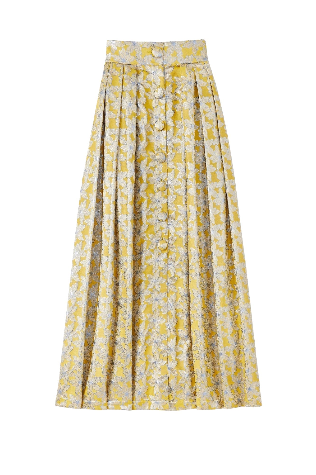 2qty RELIQUAT 150€ / YELLOW & BLUE IRVING LILIUM JACQUARD jupe longue en jacquard avec détails boutonnés