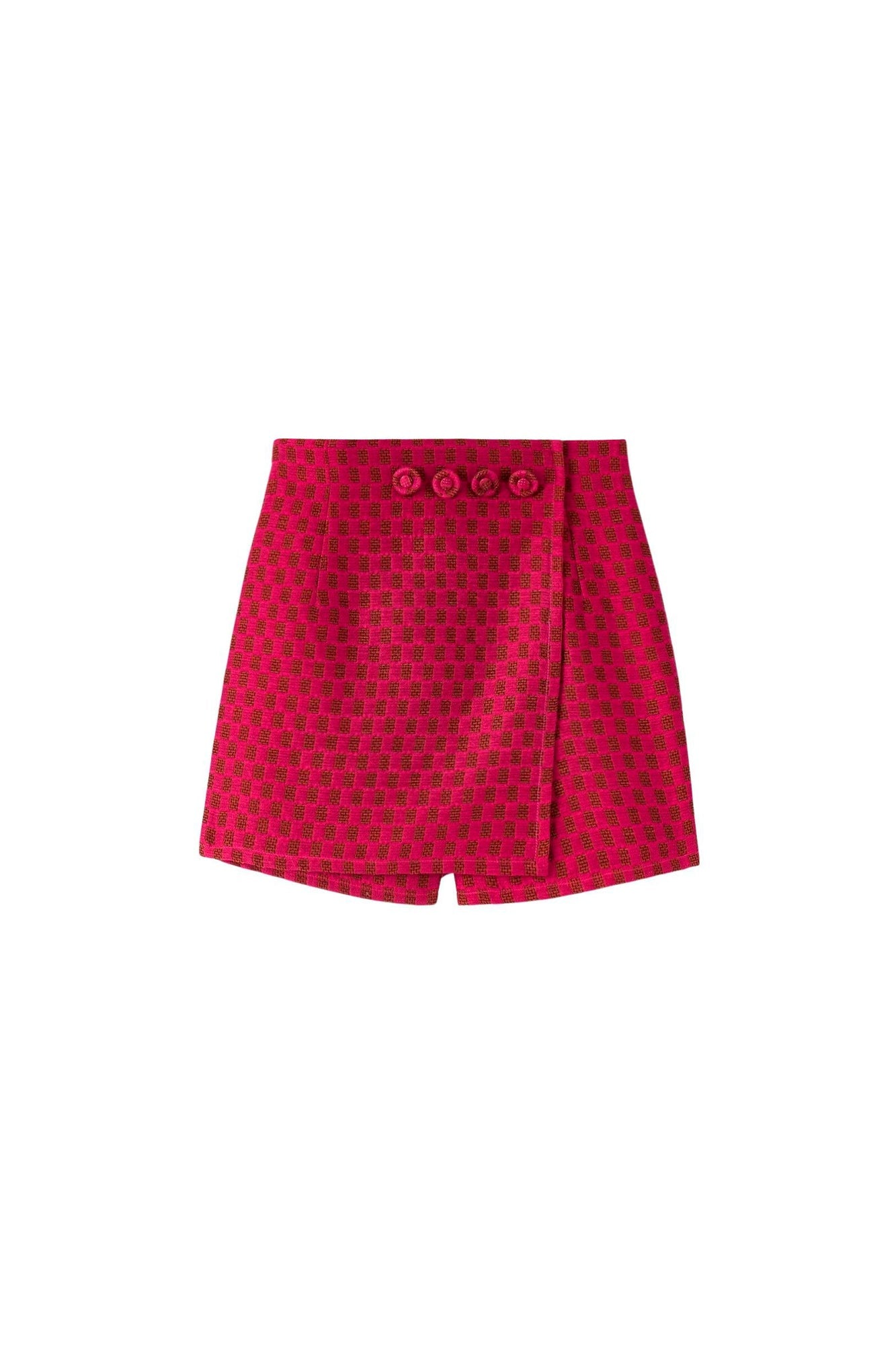 FUSCHIA & BROWN JEAN CHECK Jupe-short