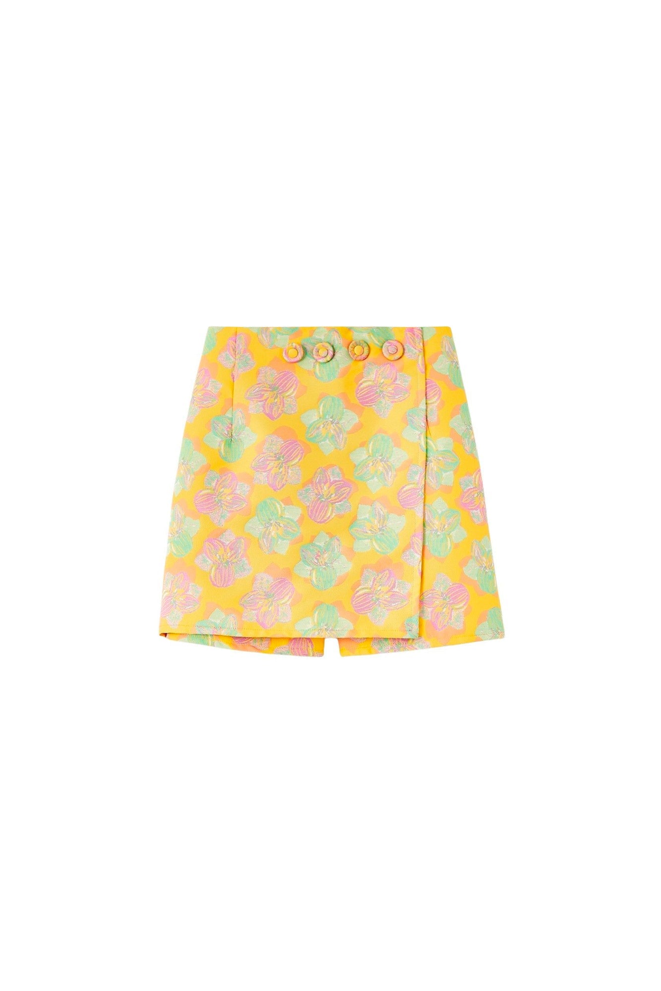 YELLOW, PINK & LIGHT GREEN JEAN FLOWER  Jupe-short