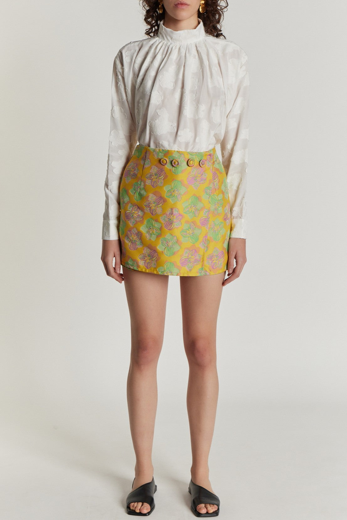 YELLOW, PINK & LIGHT GREEN JEAN FLOWER  Jupe-short