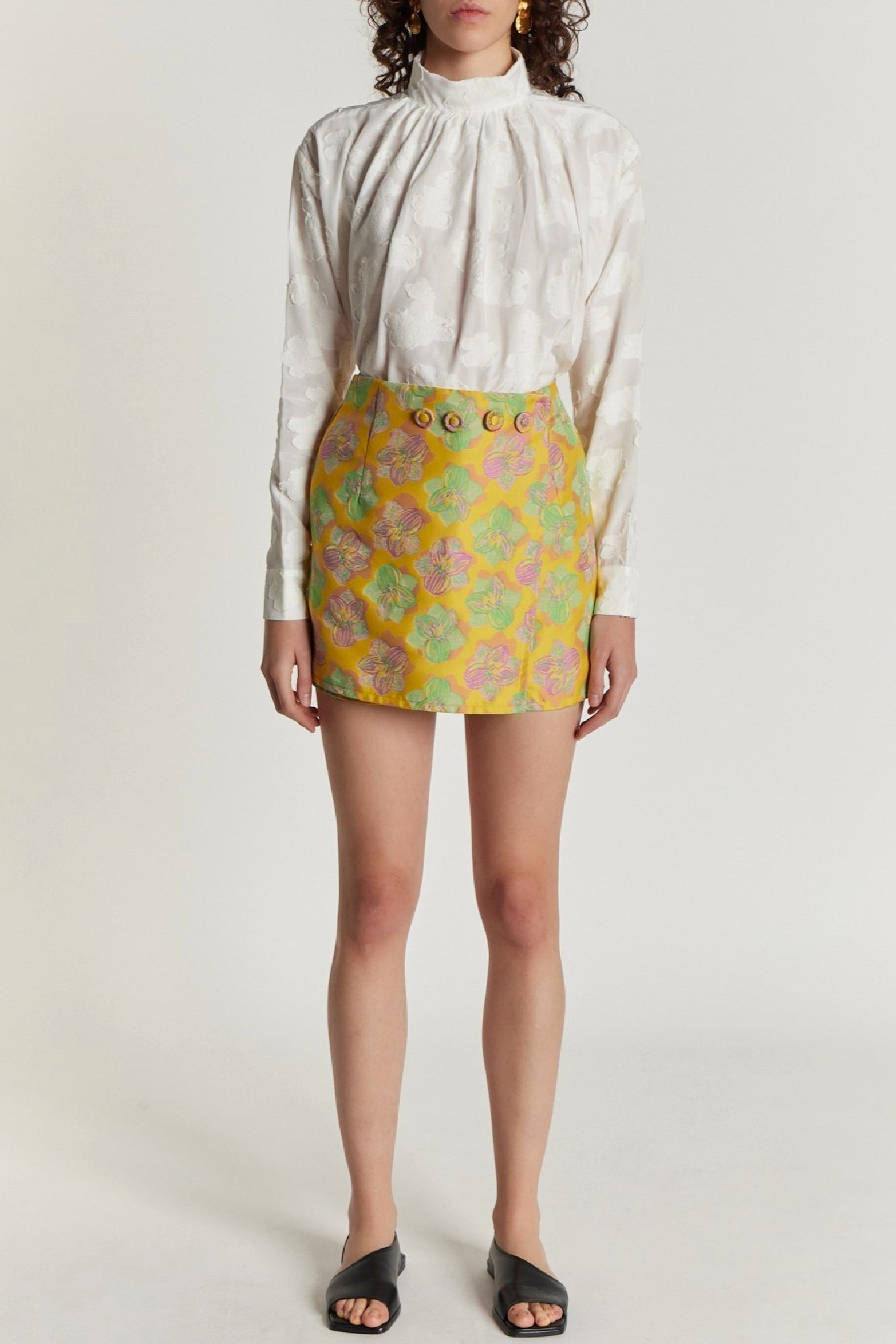 YELLOW, PINK & LIGHT GREEN JEAN FLOWER  Jupe-short
