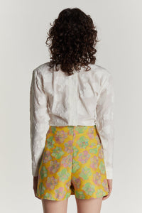 YELLOW, PINK & LIGHT GREEN JEAN FLOWER  Jupe-short
