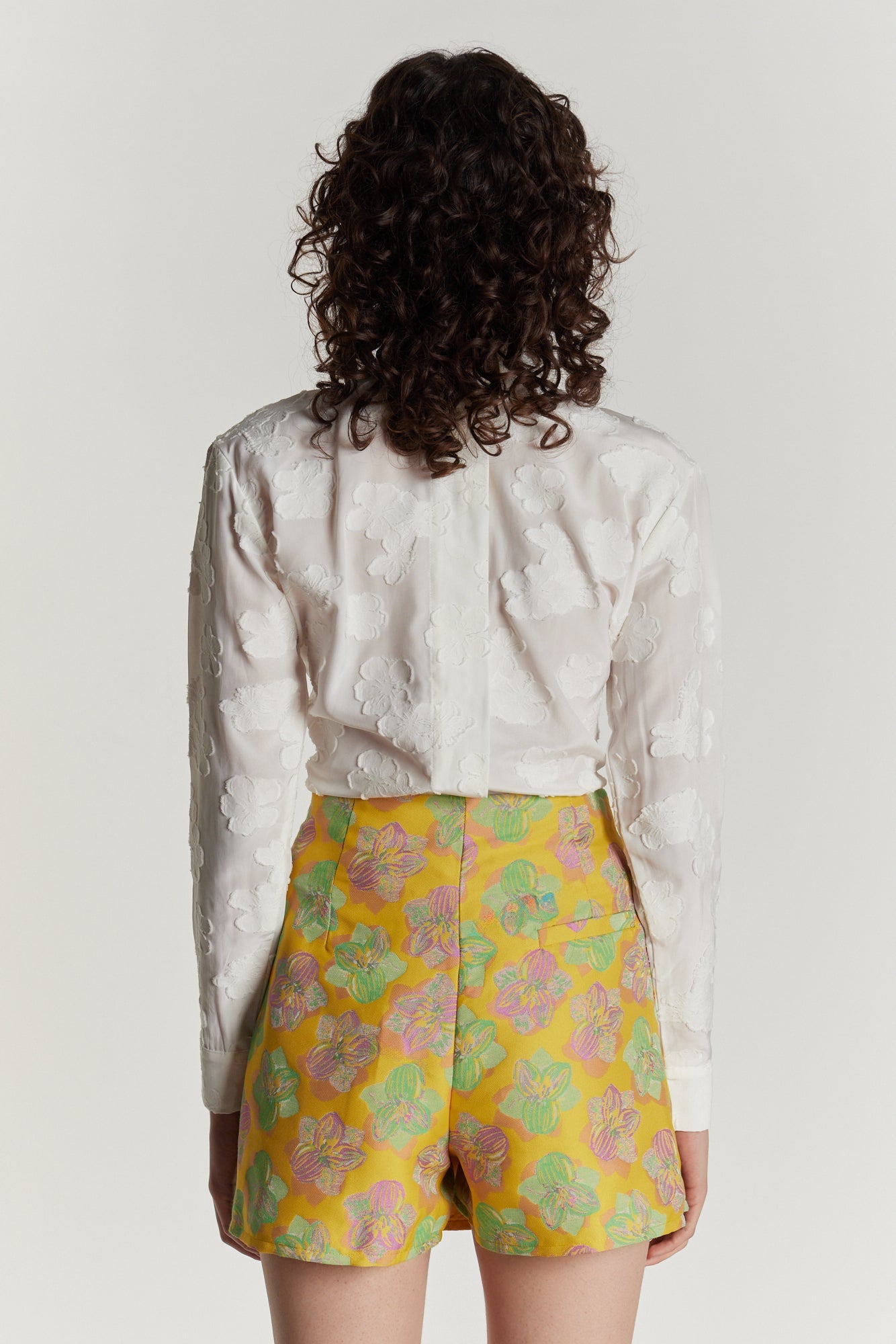 YELLOW, PINK & LIGHT GREEN JEAN FLOWER  Jupe-short
