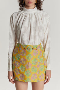 YELLOW, PINK & LIGHT GREEN JEAN FLOWER  Jupe-short