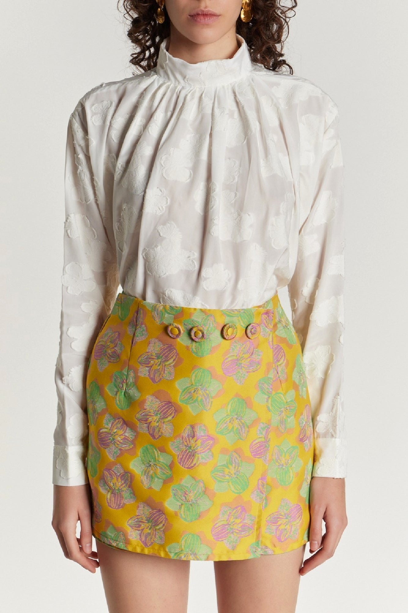 YELLOW, PINK & LIGHT GREEN JEAN FLOWER  Jupe-short