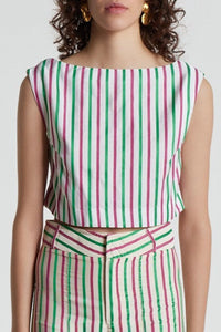 PALE YELLOW & LILAC RICHARD STRIPES 1 haut court rayé