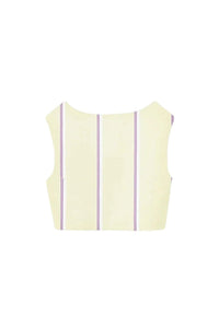 PALE YELLOW & LILAC RICHARD STRIPES 1 haut court rayé