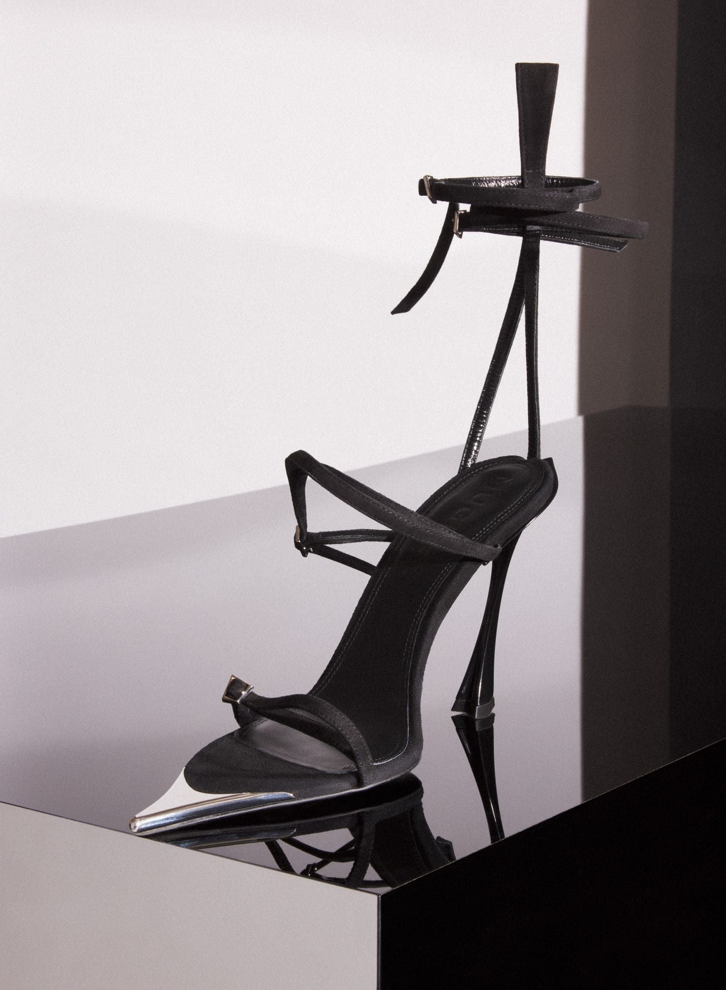 STRAPPY BLACK SUEDE FANG 95 SANDALS