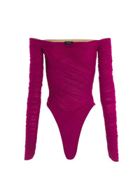 MAGENTA // magenta ruched mesh bodysuit