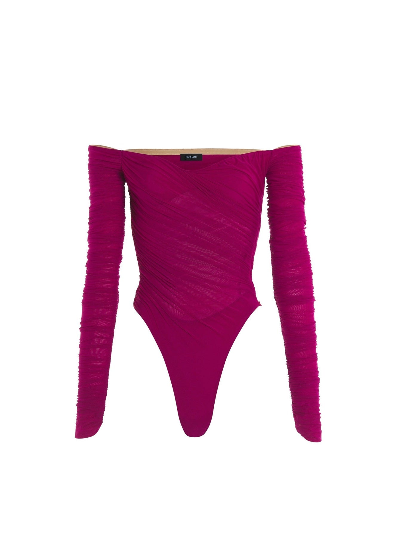 MAGENTA RUCHED MESH BODYSUIT