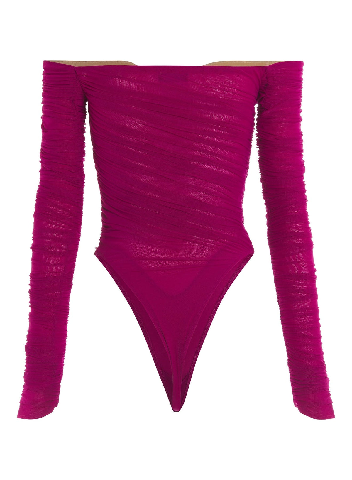 MAGENTA // magenta ruched mesh bodysuit