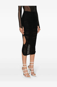 MAGENTA RUCHED MESH SKIRT