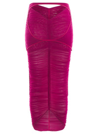 MAGENTA RUCHED MESH SKIRT