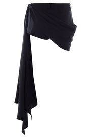 BLACK DRAPED SPIRAL DENIM SHORTS