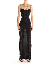 BLACK // black draped mesh dress
