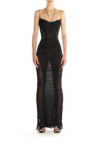 BLACK DRAPED MESH DRESS