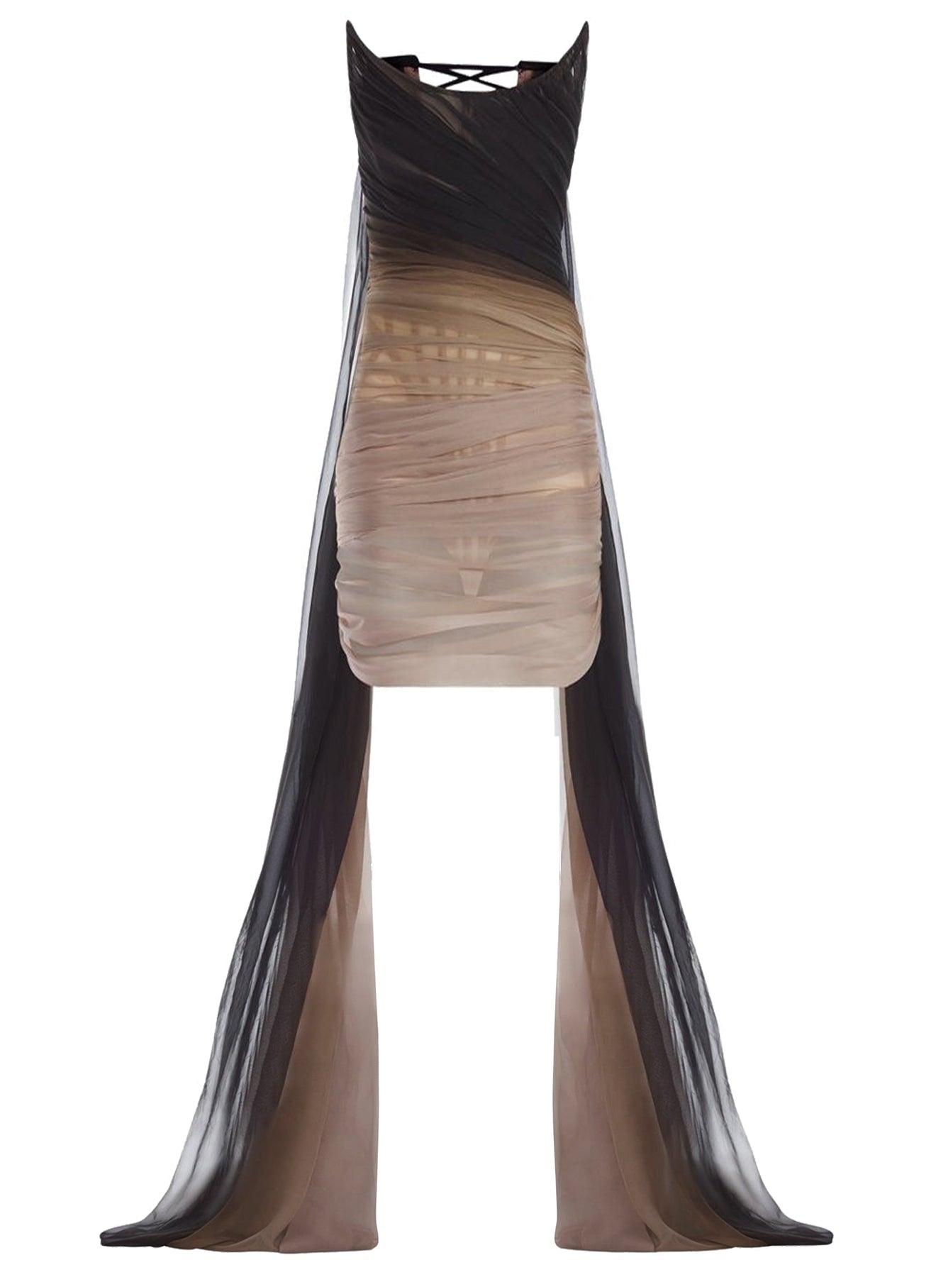 GRADIENT CORSET DRESS WITH VEIL TRAIN