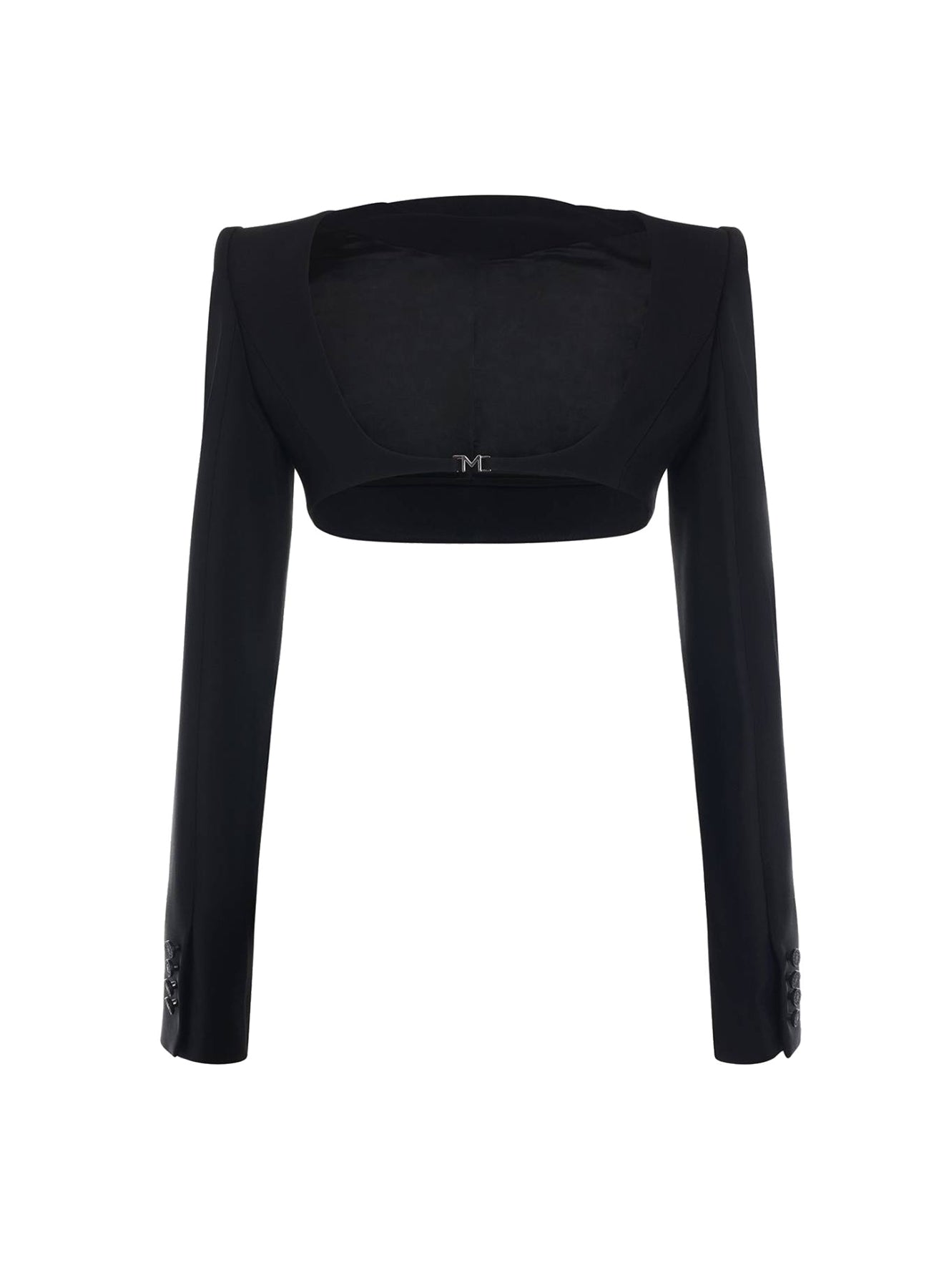 BLACK BACKLESS CROPPED JACKET