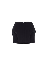 BLACK CURVY STRUCTURED MINI SKIRT