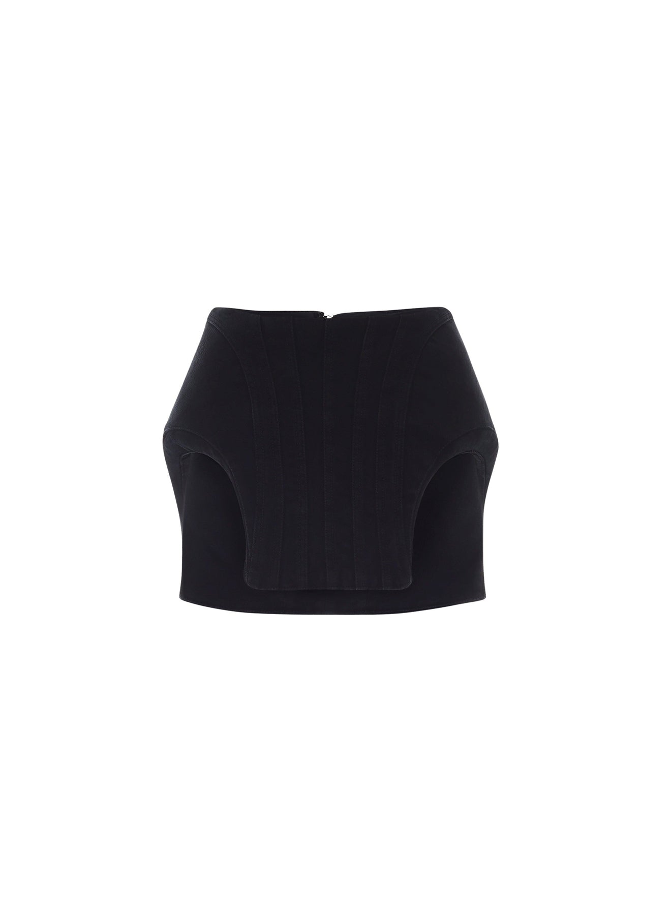 BLACK CURVY STRUCTURED MINI SKIRT