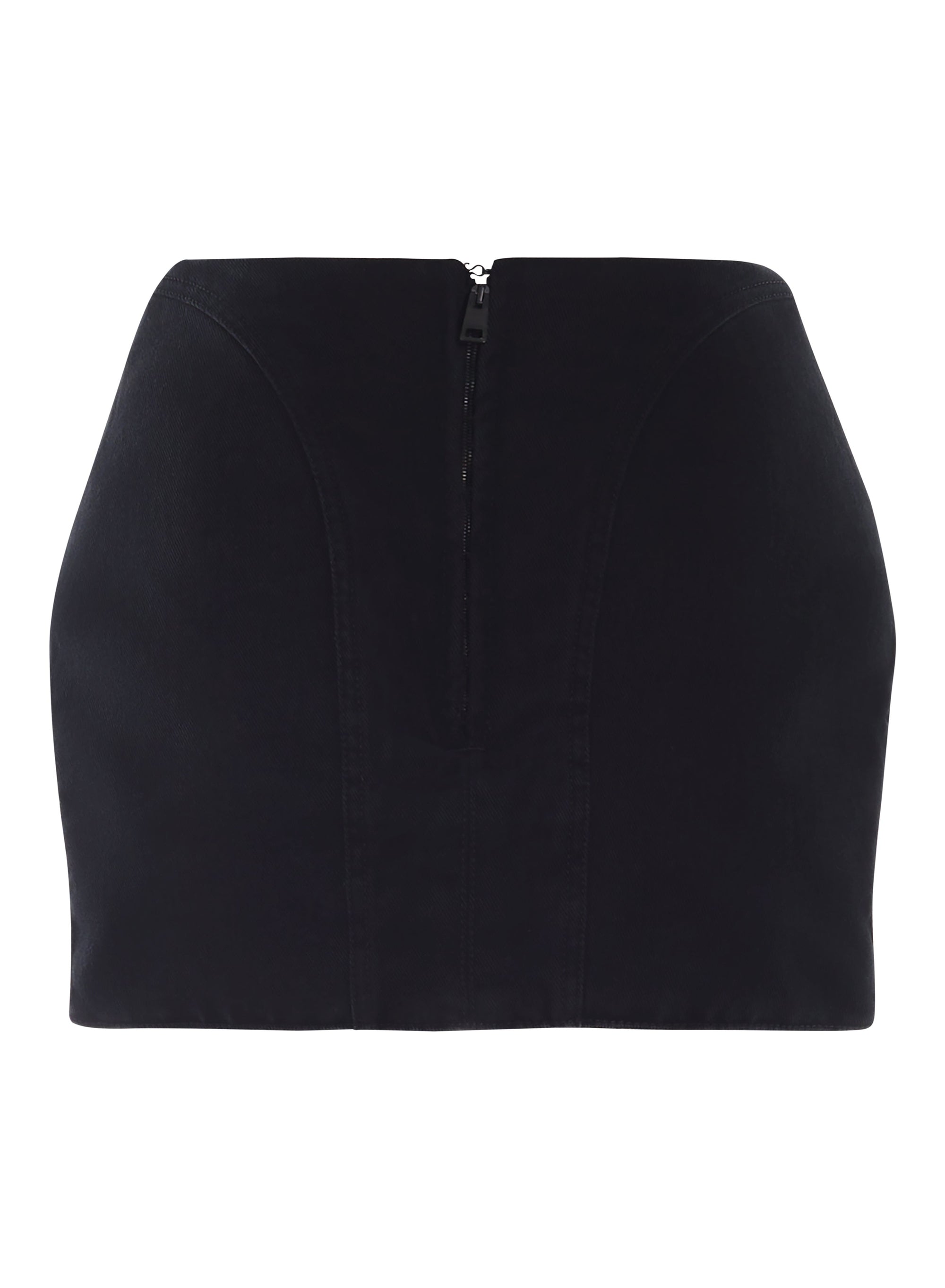 BLACK CURVY STRUCTURED MINI SKIRT