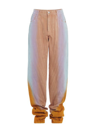 TAN GRADIENT-EFFECT SPIRAL BAGGY JEANS