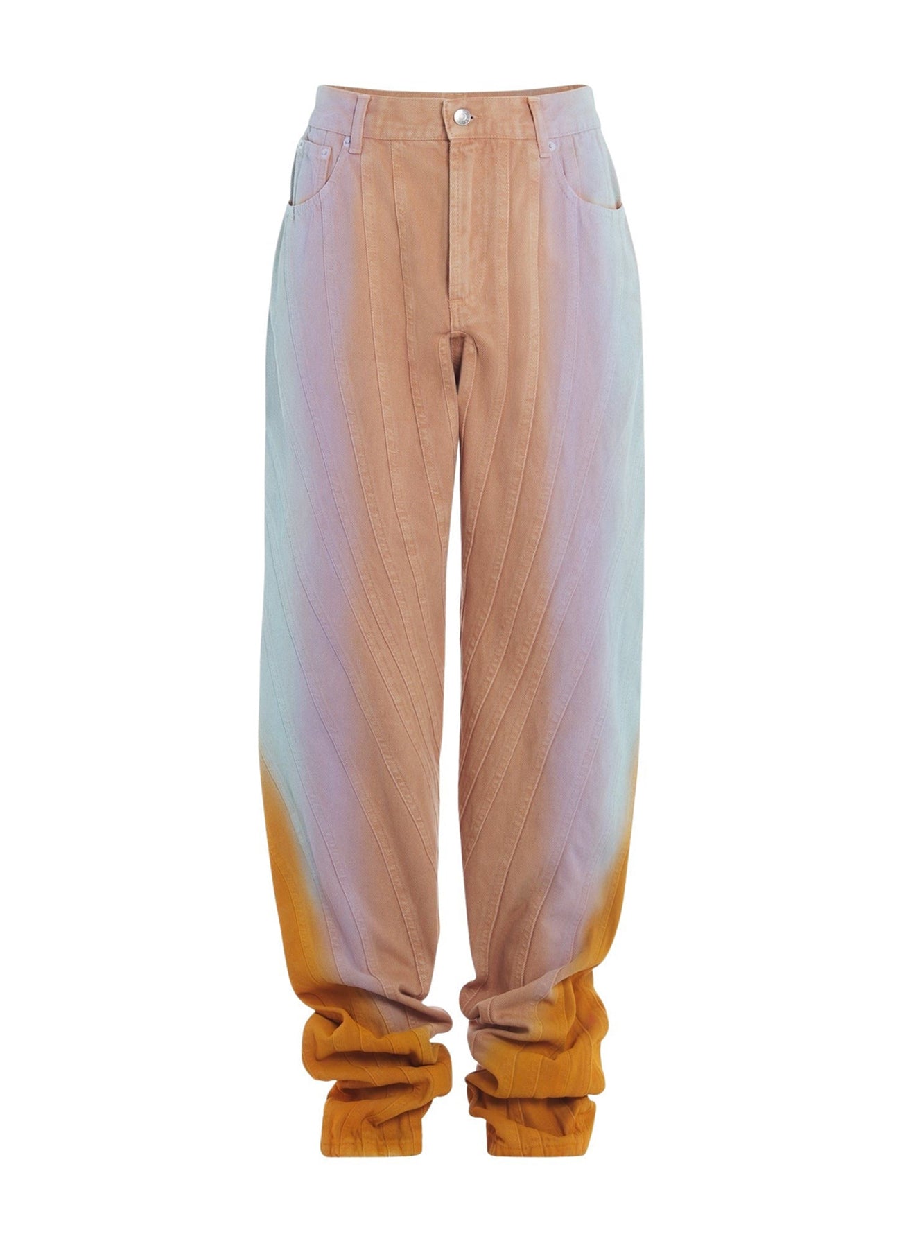 TAN GRADIENT-EFFECT SPIRAL BAGGY JEANS