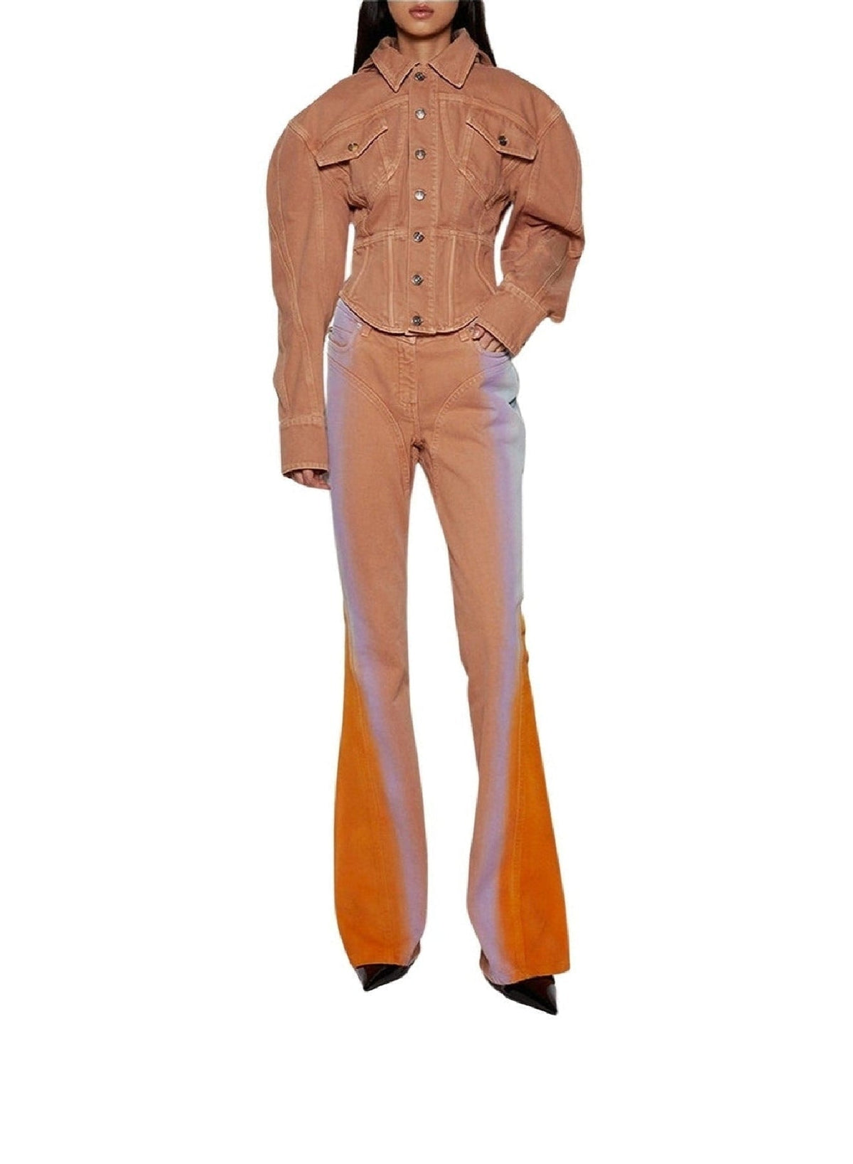 TAN/ ORANGE BLUE LILAC // tan gradient-effect flared jeans
