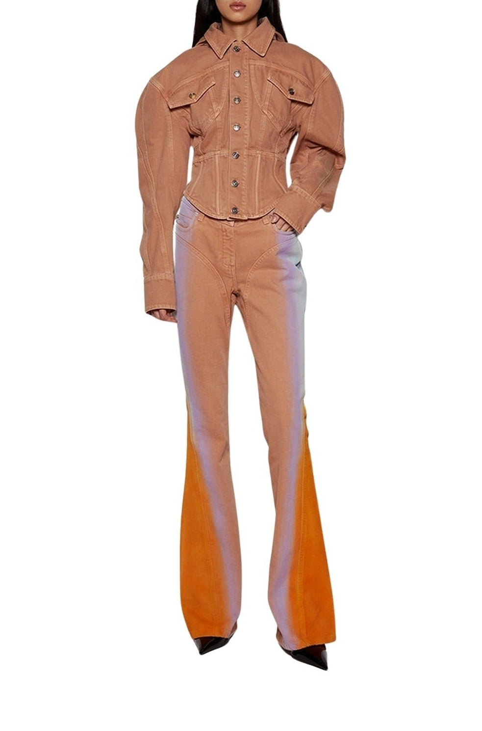 TAN GRADIENT-EFFECT FLARED JEANS