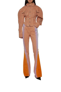 TAN GRADIENT-EFFECT FLARED JEANS
