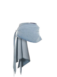 LIGHT BLUE // blue draped spiral denim rhinestone shorts