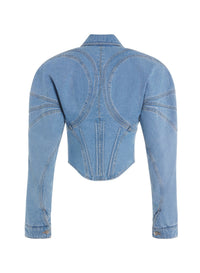 LIGHT BLUE // light blue tailored corset denim jacket