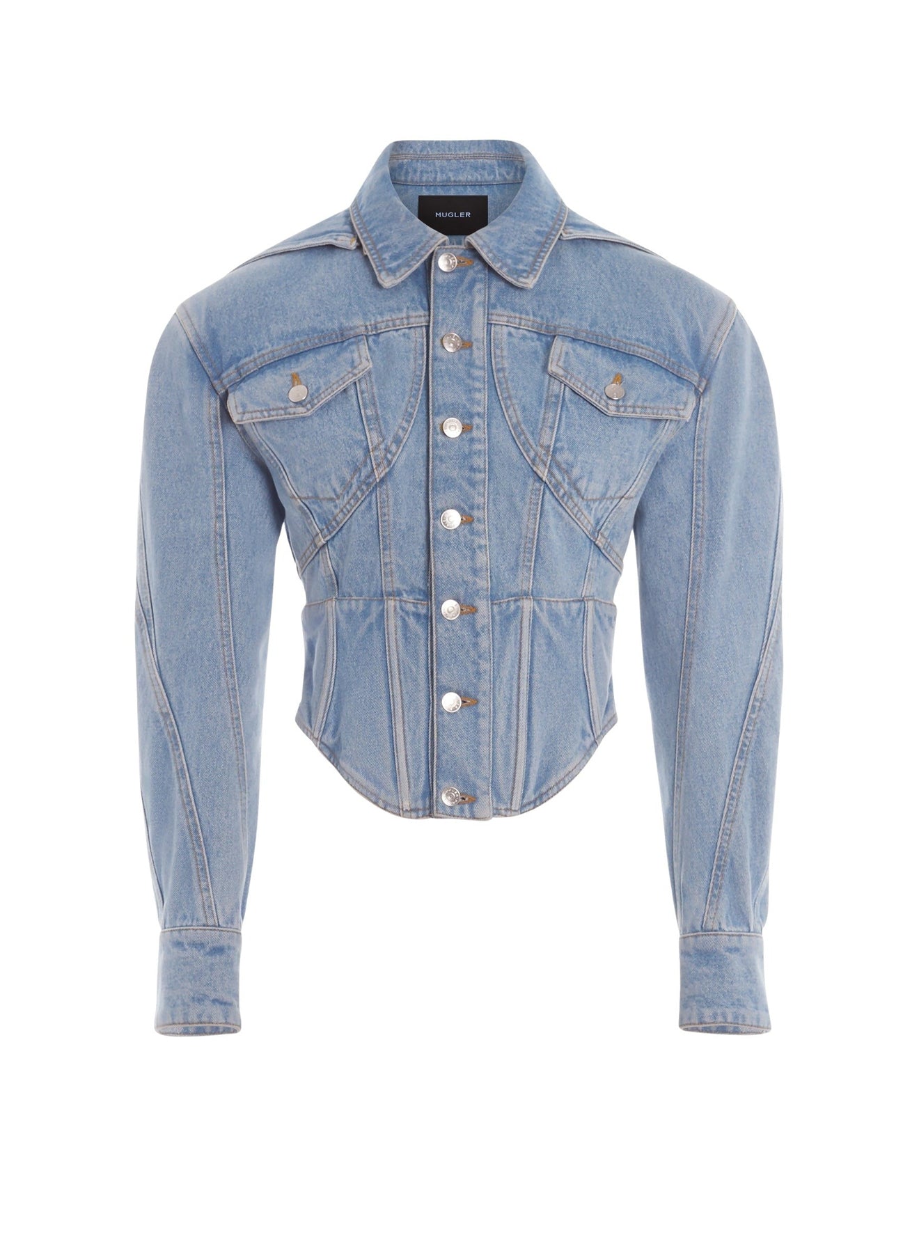 LIGHT BLUE CORSETED DENIM JACKET