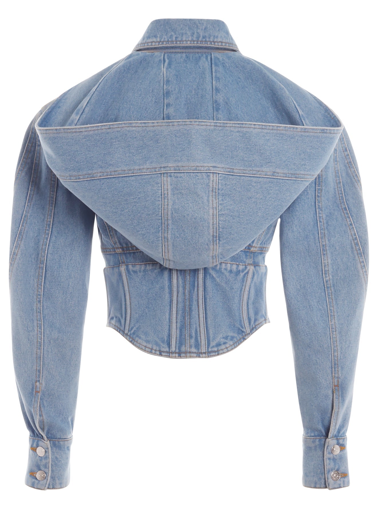 LIGHT BLUE CORSETED DENIM JACKET