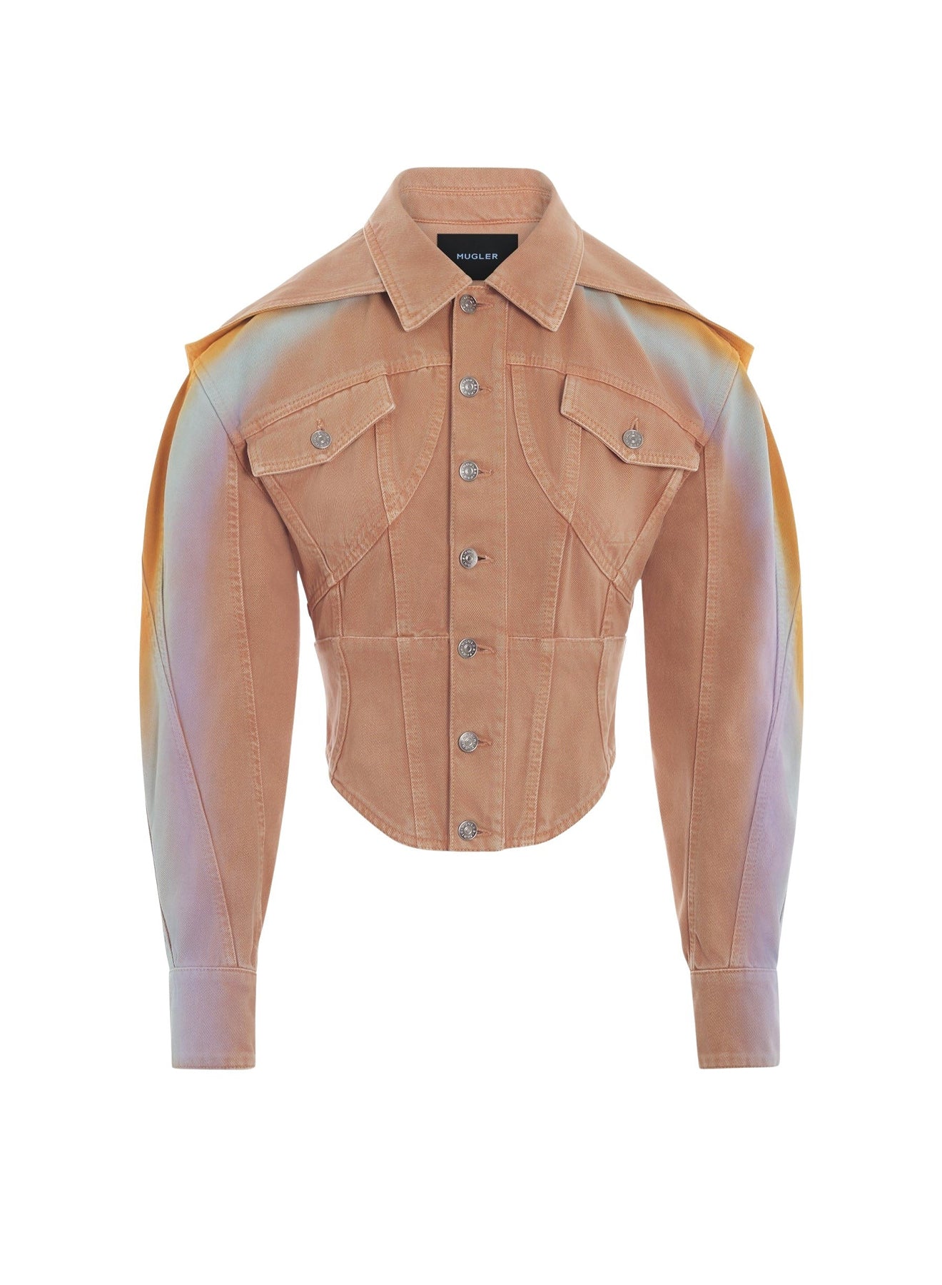 TAN CORSETED GRADIENT-EFFECT DENIM JACKET