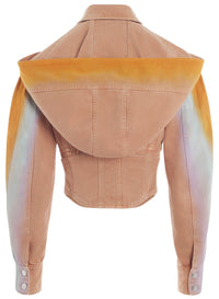 TAN/ ORANGE BLUE LILAC // tan corseted gradient-effect denim jacket