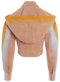 TAN CORSETED GRADIENT-EFFECT DENIM JACKET