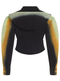 TAN CORSETED GRADIENT-EFFECT DENIM JACKET
