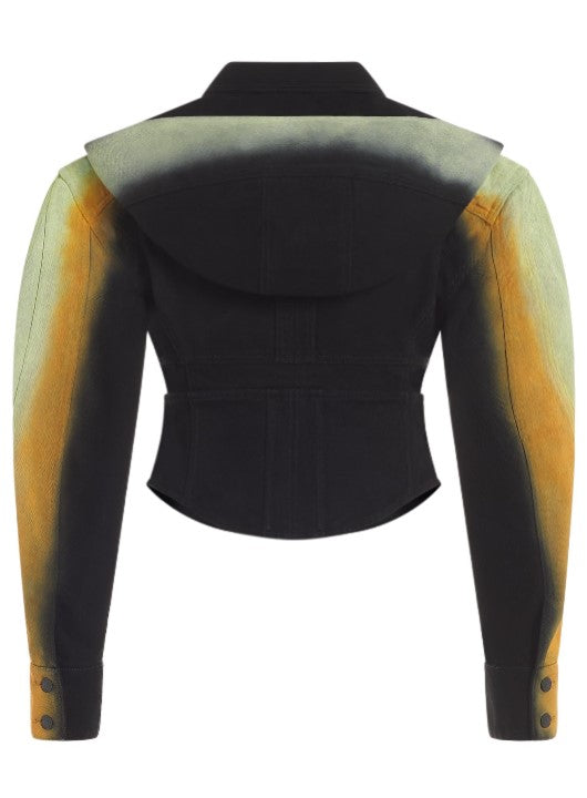 TAN CORSETED GRADIENT-EFFECT DENIM JACKET