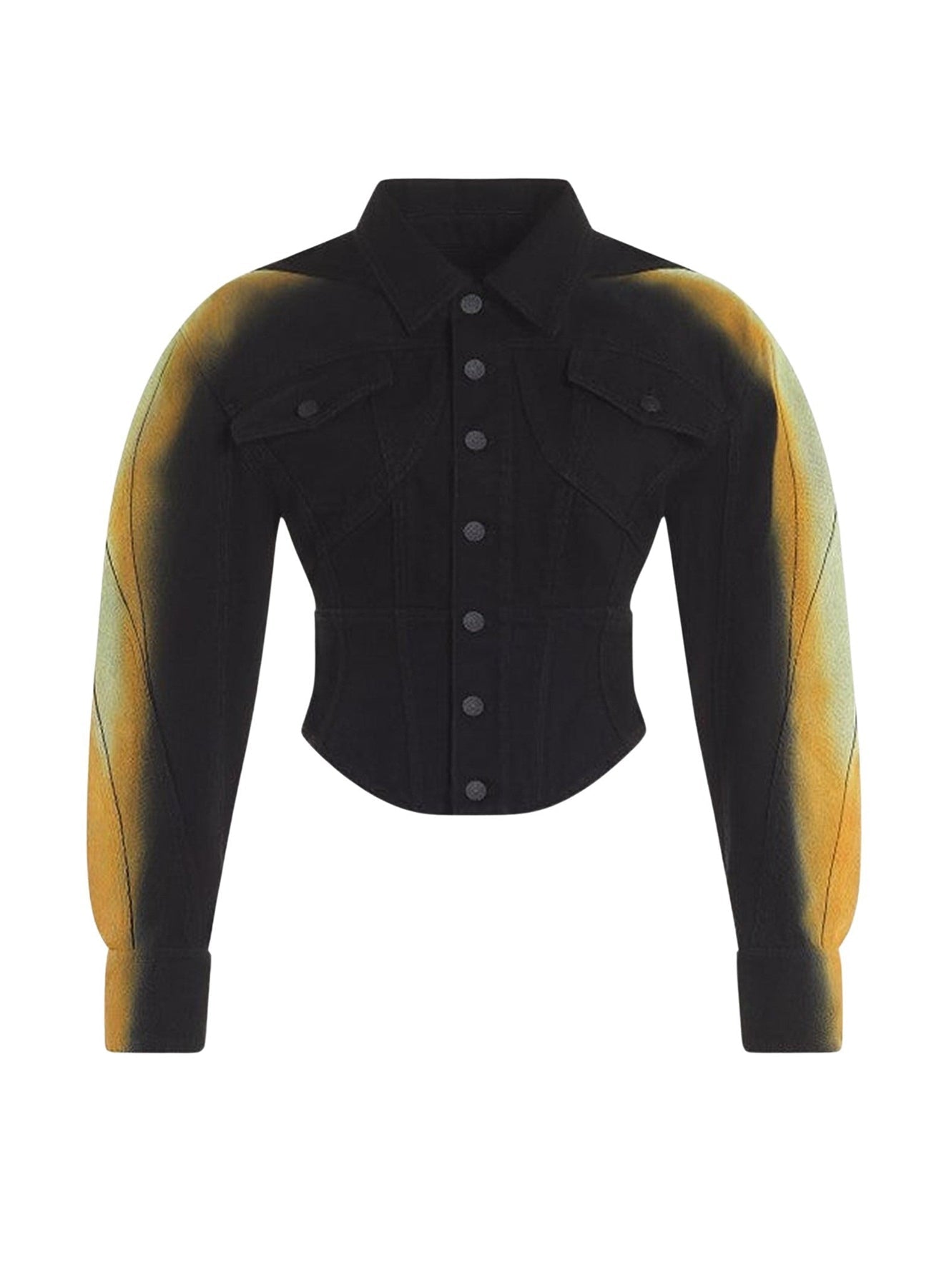 TAN CORSETED GRADIENT-EFFECT DENIM JACKET